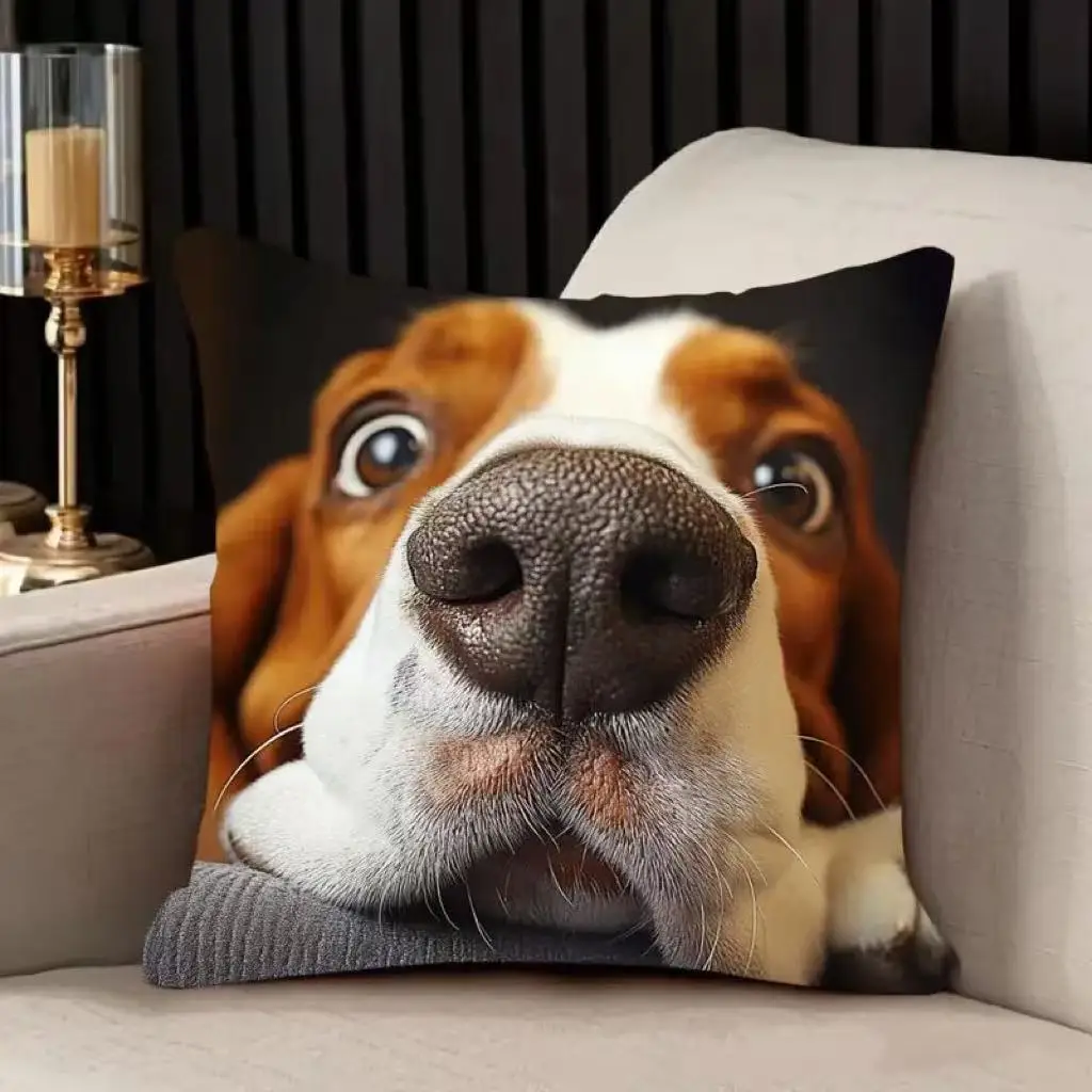 Funny Baggio Hound Face Pillowcase for Home Office Hotel Sofa Decorations Cute Animals Dog Printing Cushion Cover Xmas Gifts