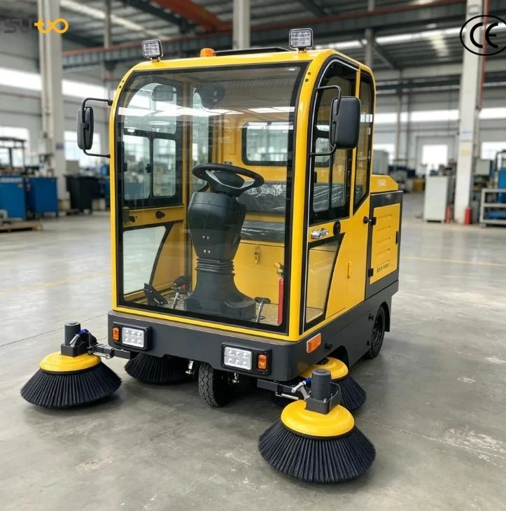 Battery Powered Ride-on Sweeper 1900mm Enclosed Street Cleaning Machine for Residential Communities and Public Roads