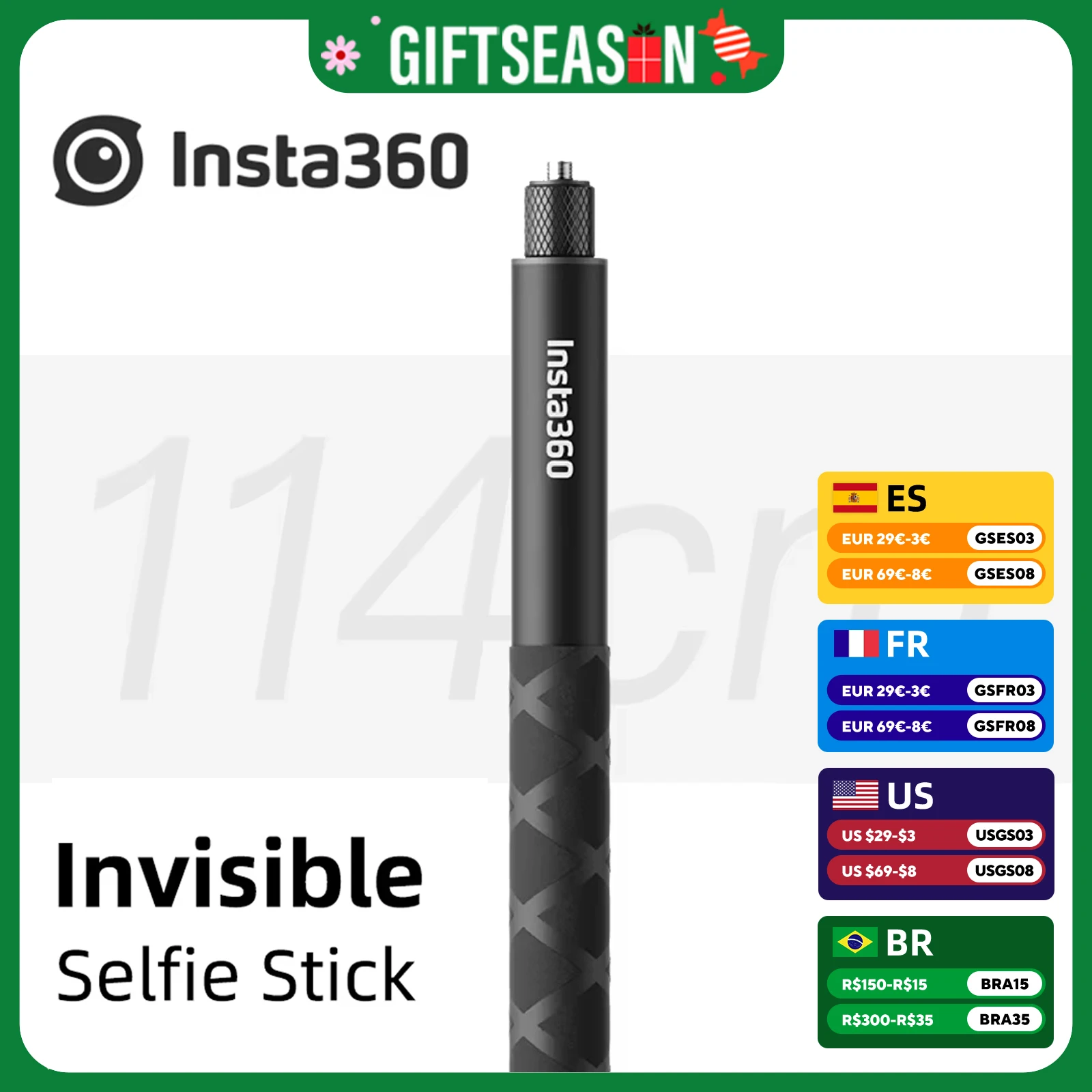 Insta360 114cm Invisible Selfie Stick for Insta 360 X4 X3 ONE X2 RS Ace Pro 2 GO 3 3S New Version Selfie Stick Accessories