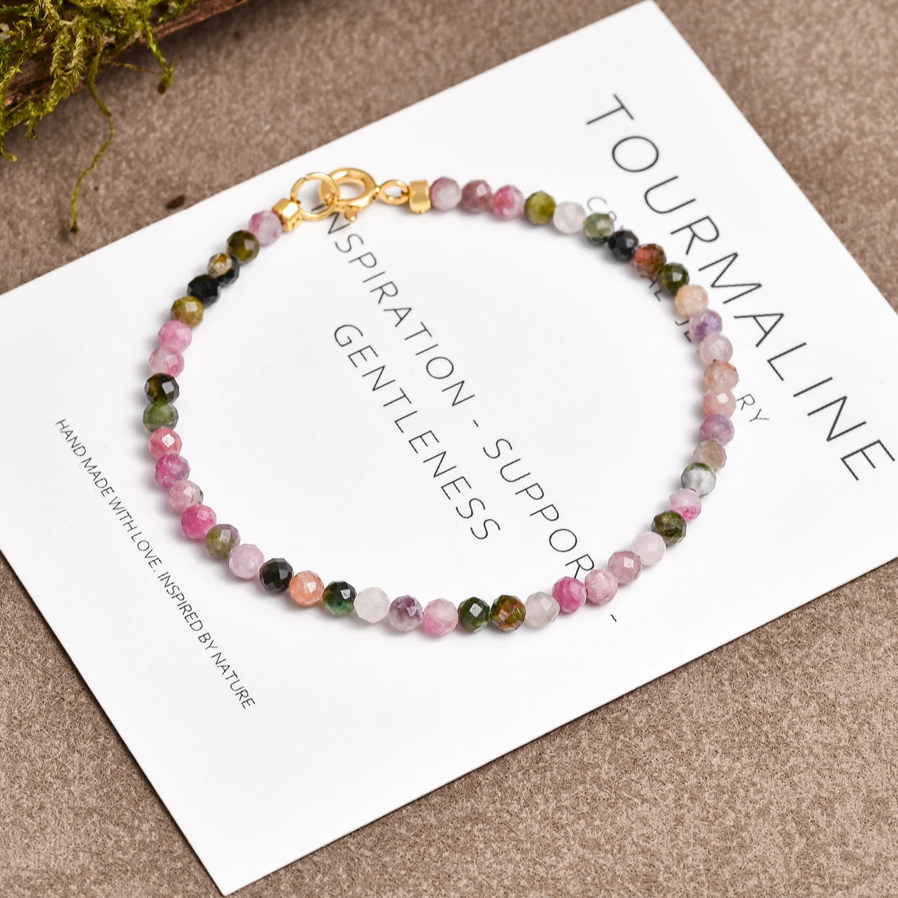 October Birthstone Gift Natural Faceted Tourmaline Bead Bracelet for Women  Girls Dainty Gold Plated Jewelry for Love Luck