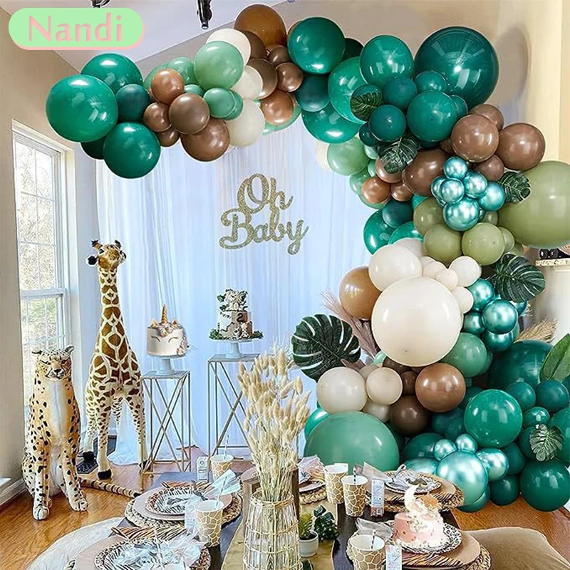 100PCS Beige Green Balloon Garland Arch Kit Baby Shower Decoration Wedding Engagement Ballons Birthday Baptism Christening