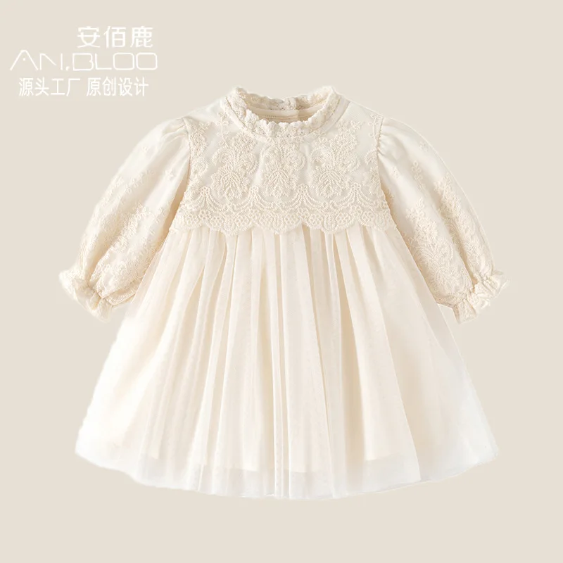 Baby Girl Lace Princess Dress Long Sleeve Tutu First Birthday Party Dress French Style Toddler Elegant Christening Dress