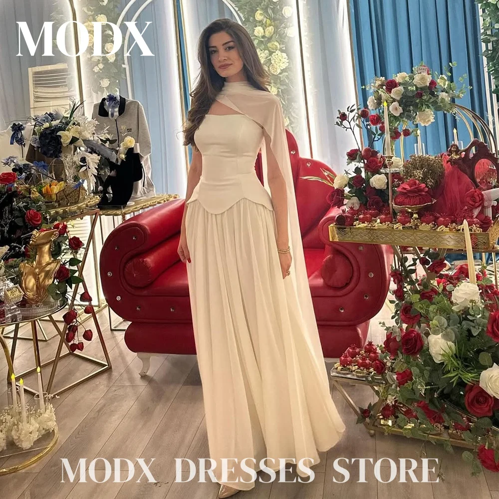 

MODX Elegant Whit A-line Evening Dresses Strapless Scarf Ankle-Length Saudi Arabia Women Formal Prom Party Gowns Customized 2025