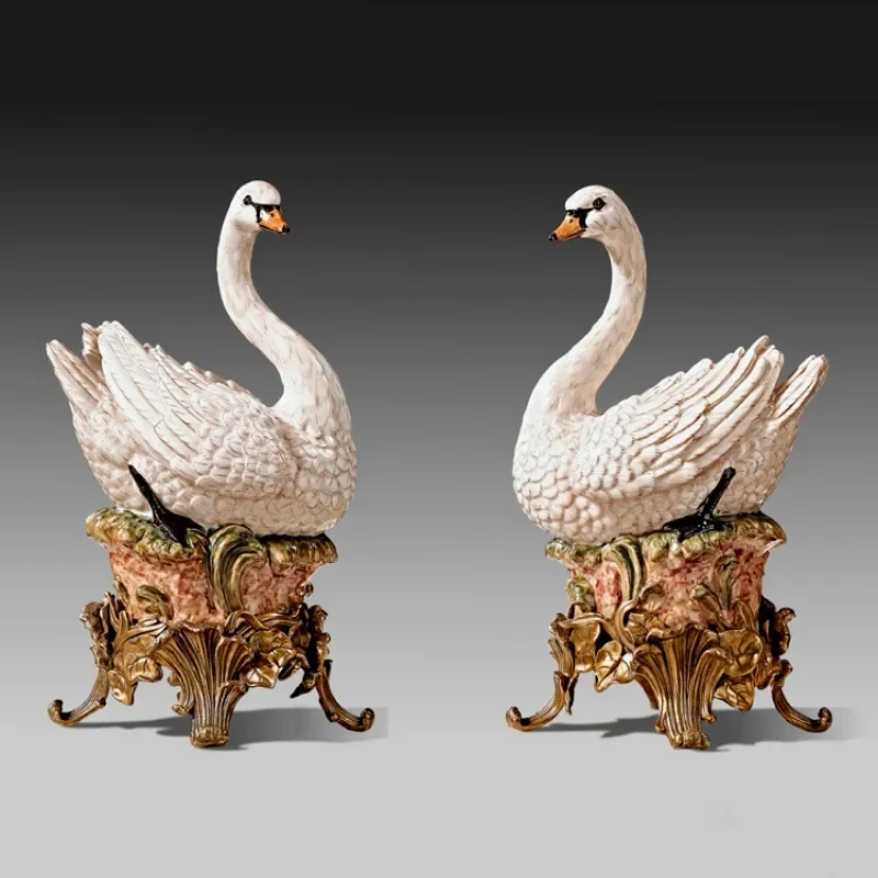 urnishing, living room ornaments, purely handmade ceramic animals, rich home decoration, white swan study desktop 1312