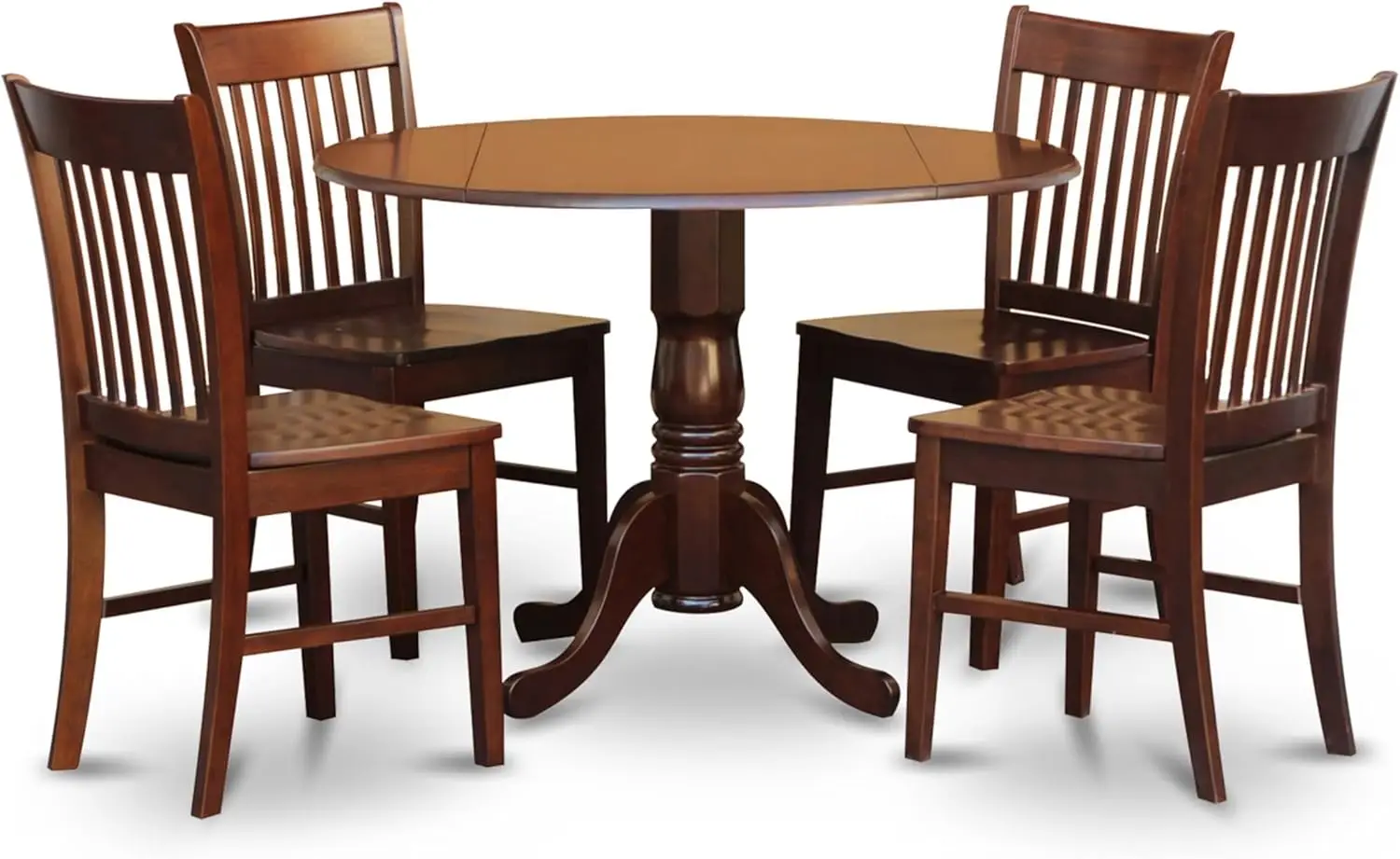 Dlno5-Mah-W Dublin 5 Piece Room Set Includes A Round Dining Table With Dropleaf And 4 Wood Seat Chairs, 42X42 Inch