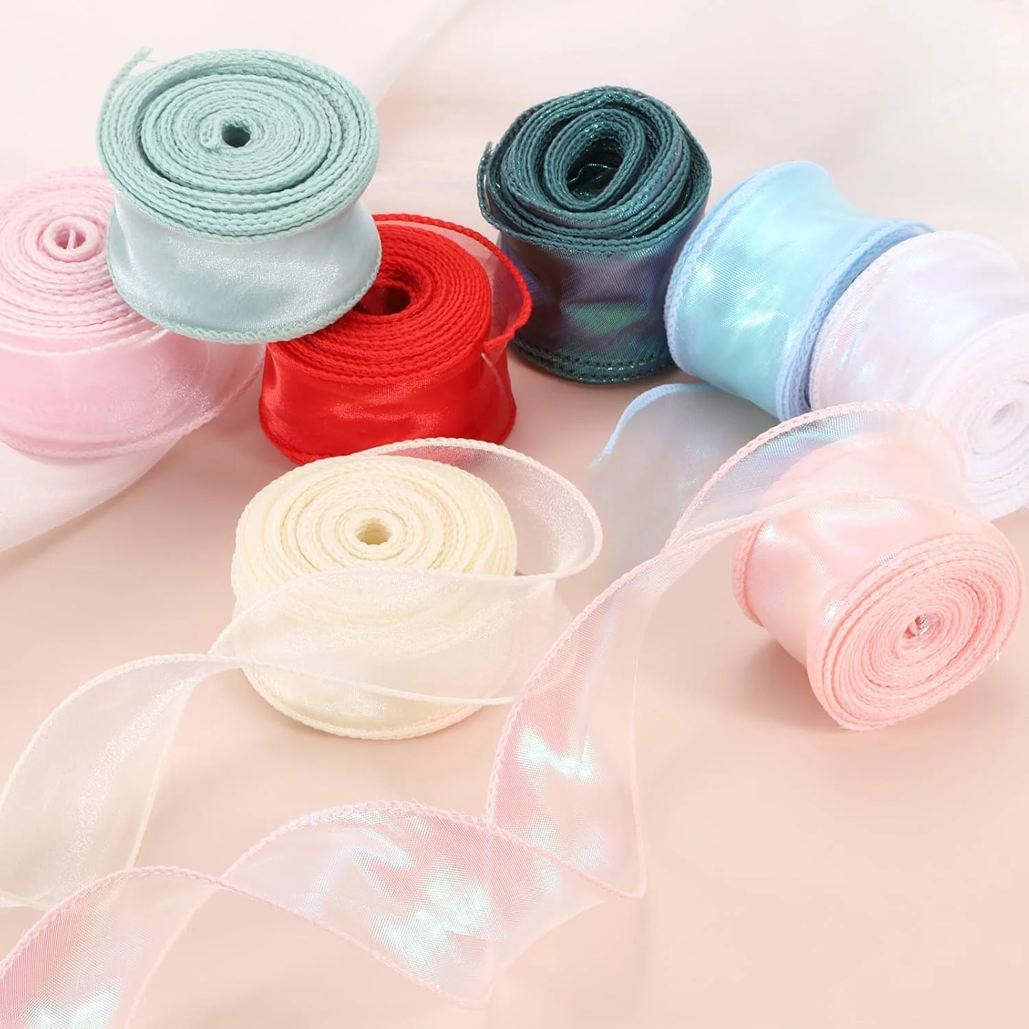 5Yards 4cm Fishtail Organza Ribbon Reflective Iridescent Wavy Edge Ribbon for Gift Wrapping DIY Bow Bouquet Wedding Voile Ribbon