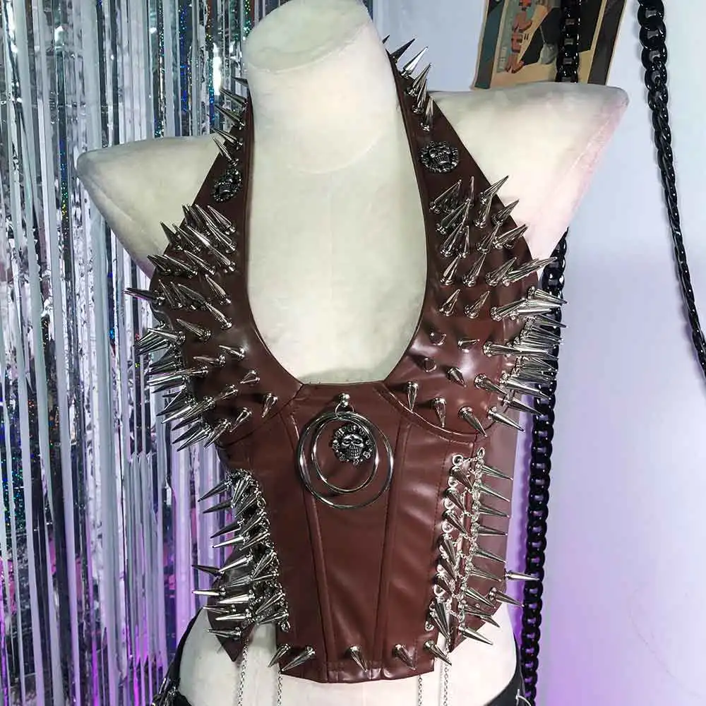 Harajuku Punk Rock Y2K Halter Canotta TOP Eco Goth Fatto a mano anni '90 Grunge Teen E-Girls Teschio Emo Kawaii Carro armato gotico fai da te