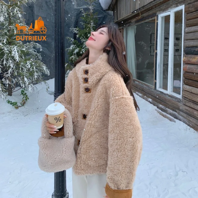 2025 New Winter Women's Double-faced Suede Wool Fur Coat, 100% Real Wool, Fashion Travel Office Warm Women's Real Wool Fur Coat
