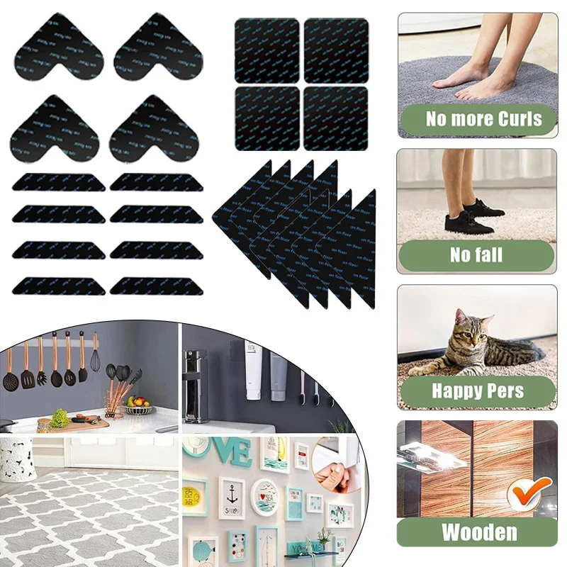 4/8/12/16PCS Non Slip Rug Pads Grippers Carpet Tape Mat Rugs Sticker Reusable Washable Anti Skid Gripper Corners Pad Stickers