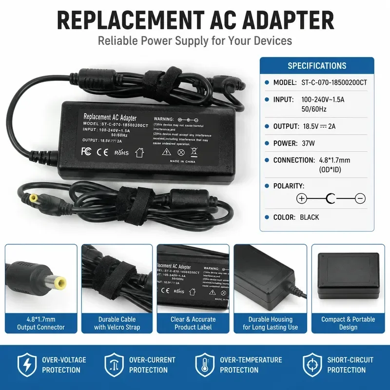 [New] [BP190] for Fluke BC430 Battery Charger Replacement Power Adapter Supply Cord Cable