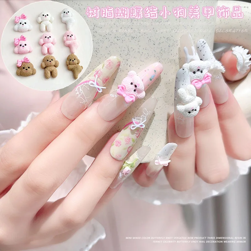 20PCS 3D Acrylic Bow Dog Nail Art Charms Kawaii Cartoon Puppy Accessories For Nails Decoration Design Mancure Decor Supplies