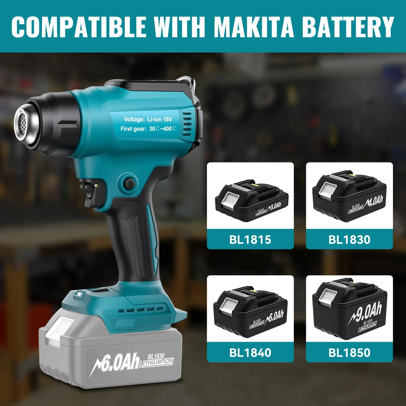 Heat Gun Cordless Hot Air Gun Industrial Handheld Electric Heat Gun Temperatures Adjustable For Makita 18V Battery