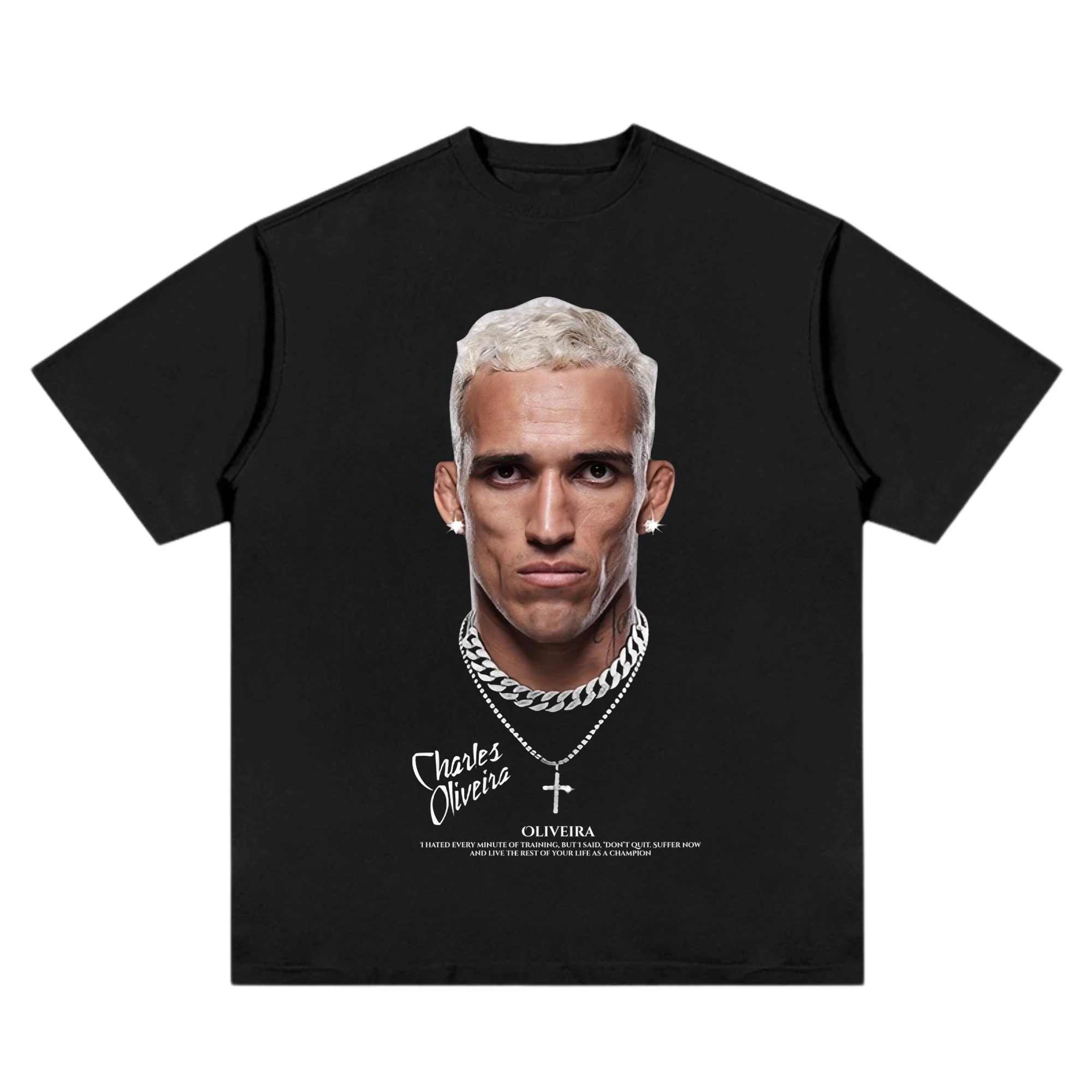 Camiseta de boxeo Oliveira Connor, ropa de calle de manga corta con estampado de retrato UFC, hip hop de lucha, algodón puro, verano 2025