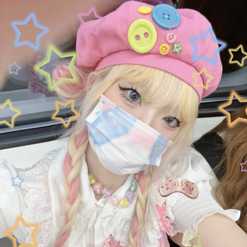 Chapéu japonês de botão para mulheres, boina rosa fofa, doce, tudo, primavera e outono, Y2K