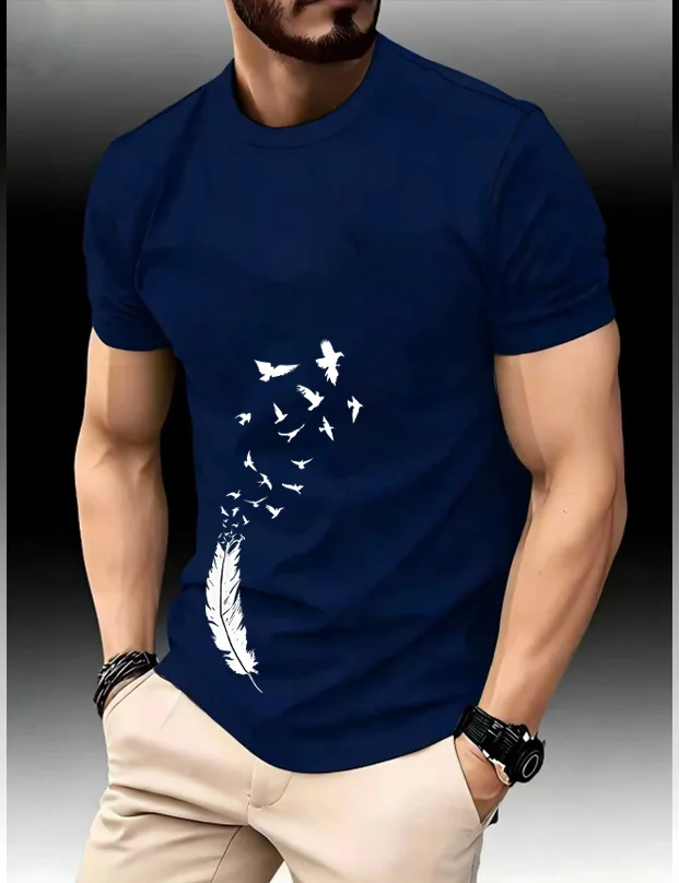 Art Feather Transforming To Flying Birds Printed Mens Quick Dry Mesh T-shirt Breathable Short Sleeve Jogging Everyday Athletic T