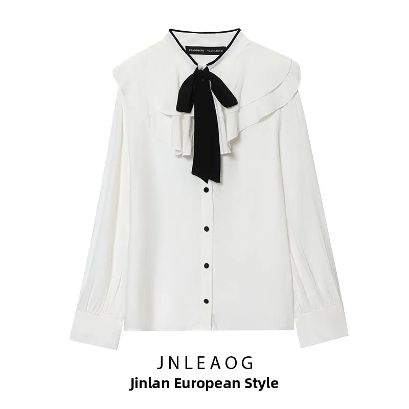 

Faionable Knot Layered Decoration irt Color Blo Women's Loose Fit Long Sve Polyester irt Autumn New Arrival