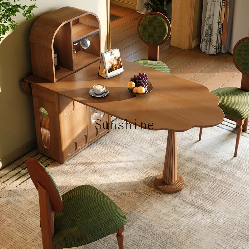 

Medieval style island dining table foldable multi-functional wall solid wood dining table