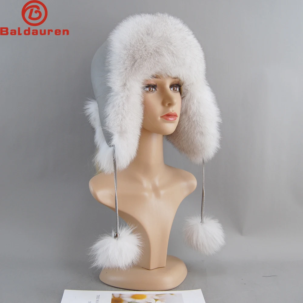 

2024 Russia Winter New Lady Real Fox Fur Hat Natural Soft Genuine Fox Fur Cap Women Fashion Casual Warm Real Leather Bomber Hats