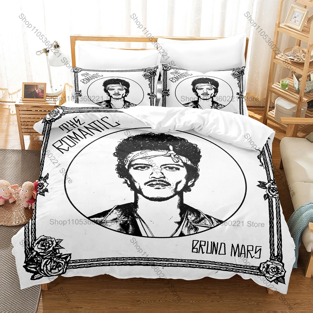 Pop Star Bruno Mars Bedding Set 3‑Piece Duvet Cover With 2 Pillowcases Soft Bed Linen For Teens Adult Bedroom Decoration Gift