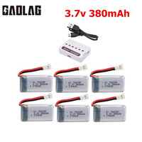 3.7V 380mAh lipo Battery and 6 in1 Charger Set For Hubsan X4 H107 H107L H107D JD385 JD388 RC Helicopter Parts 752035 Battery