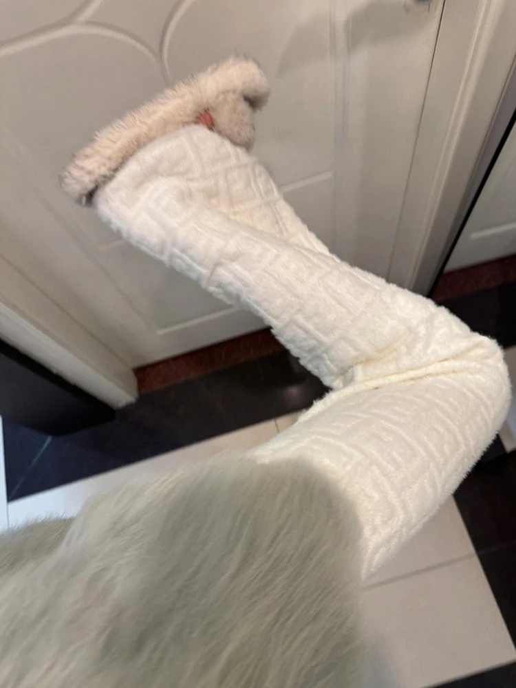 White Knitted Wide Leg Casual Pants Women's High Waist Loose Slimming Drapey Straight Floor-Length Trousers Autumn Winter New...
