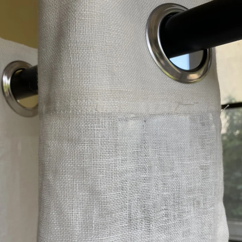ستارة كتان 100% لغرفة المعيشة، ستارة نصف تعتيم مع جزء علوي مضاد للصدأ، ستارة بيضاء ناعمة #5