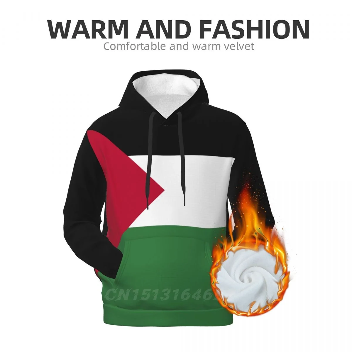 شتاء دافئ فلسطين العلم 3D الصوف هوديي مع جيب البلوز هود الرجال النساء للجنسين الهيب هوب نمط البلوز