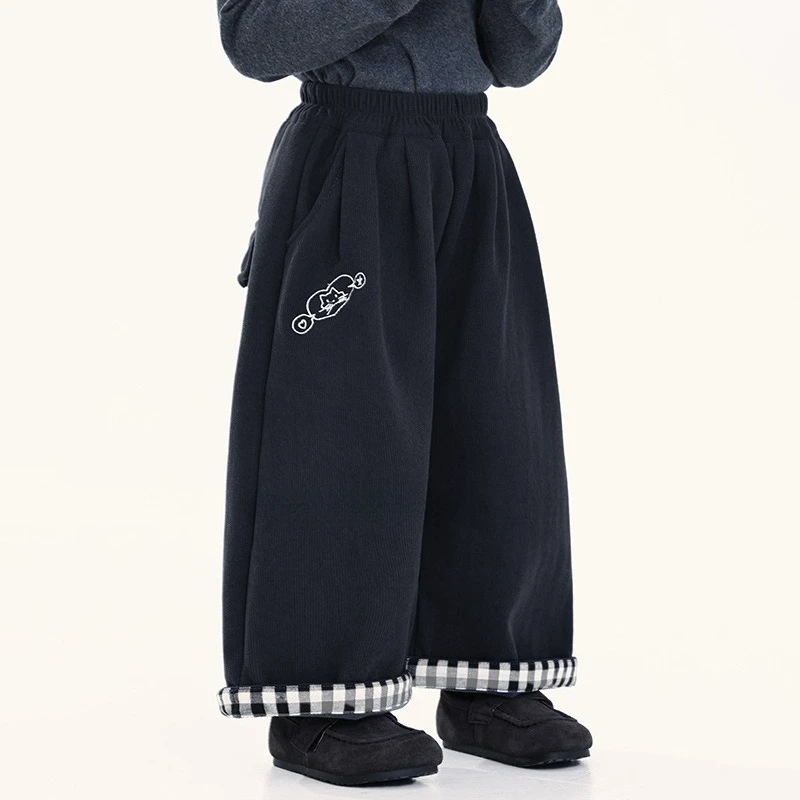 

Middle and Young Children's Thick Straight Leg Pants Boys' Plush Pants Winter Clothes