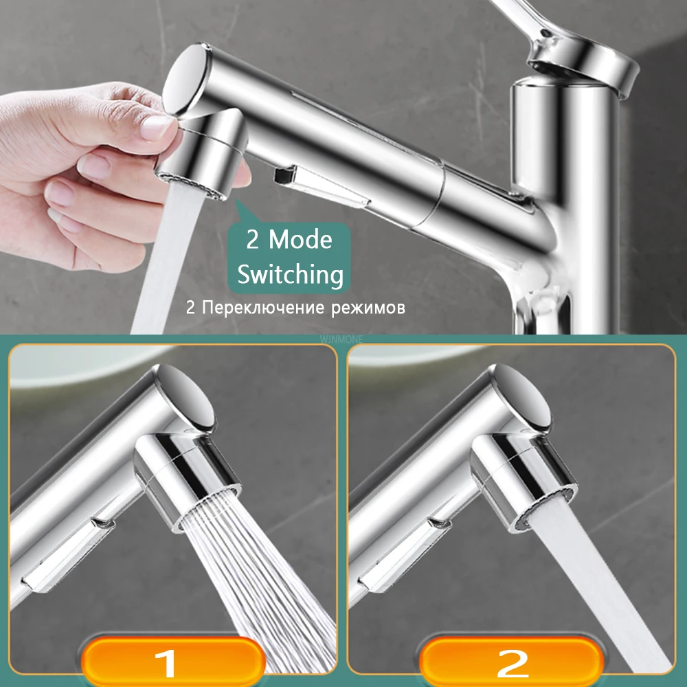 Imagem -02 - Luxo Banheiro Latão Bacia Torneira Deck Montado Sink Faucet Single Handle Torneiras de Água Misturada Quente e Fria Lavatório Gargle Faucets Multifuncional Pull-out 3-mode Bocal Bacia Torneira Acessórios do Banheiro