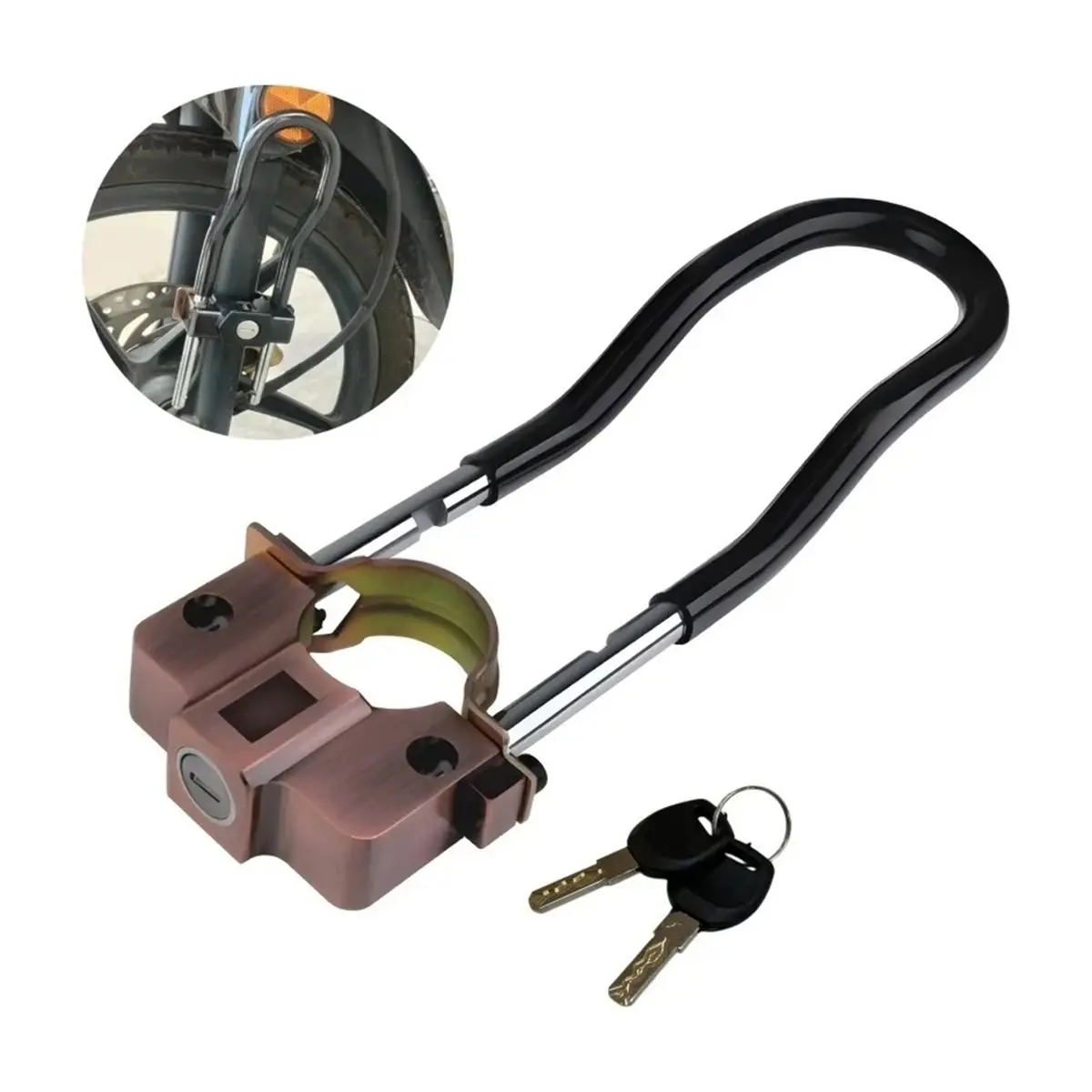PHONE&GEAR Motorcycle Safety Anti-Theft Front Fork Lock with 2 Keys Front Shock Absorption Fixed Motorcycle Lock