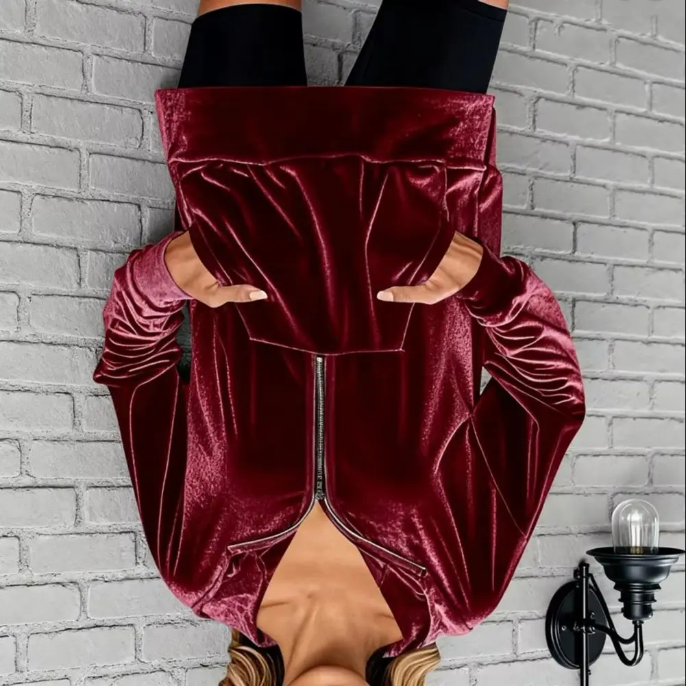 

Solid Color Women Coat Polyester Spandex Hooded Coat Cozy Velvet Flannel Hooded Jackets for Women Oversized Zip Up for A