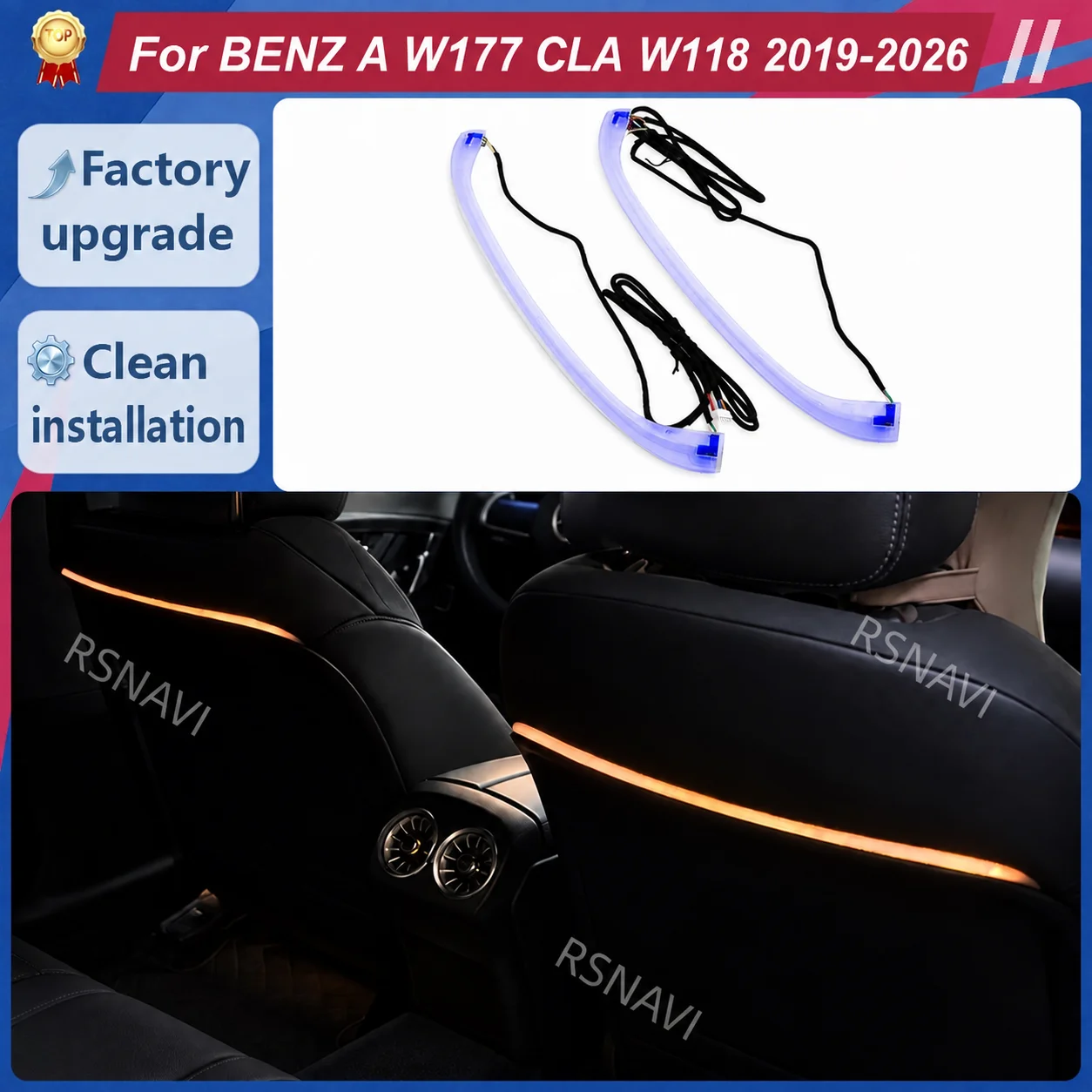 Seat Backrest Ambient Lighting for Mercedes-Benz A-Class W177 CLA W118 2019-2026 Rear Passenger Cabin Interior Accent Light Trim