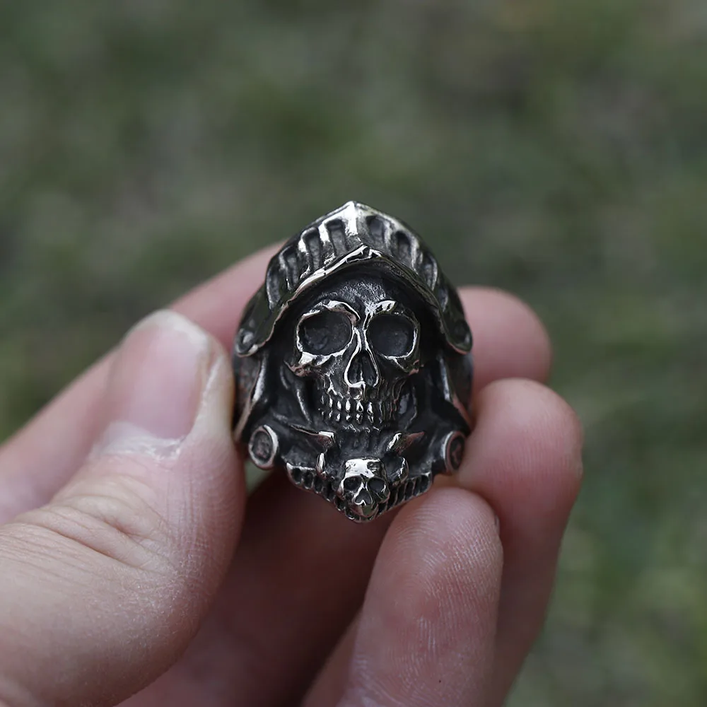 2022 NEW Men\'s 316L stainless-steel rings Biker Calvarium skull ring for teens gothic punk Motorcycl Jewelry Gifts free shipping