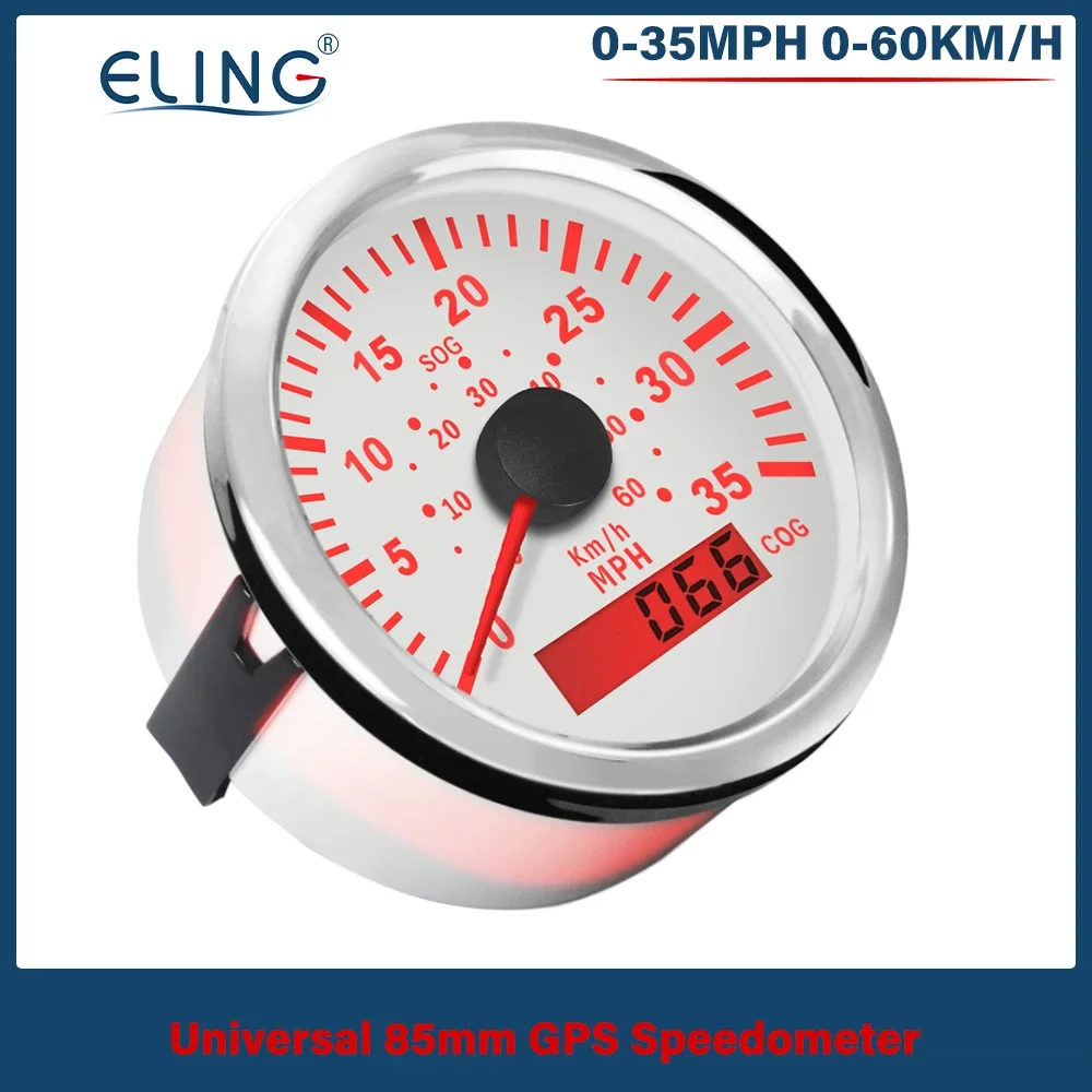 ELING Universal 85mm GPS Speedometer With COG 35MPH 80MPH 0-60km/h 0-130km/h With Red Backlight 12V/24V For Car Boat