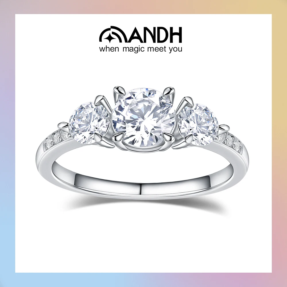 

ANDH 1,87 карата D цвет муассанит кольцо с тремя камнями для женщин стерлингового серебра 925 пробы обручальные кольца обручальные кольца на годовщину ювелирные изделия
