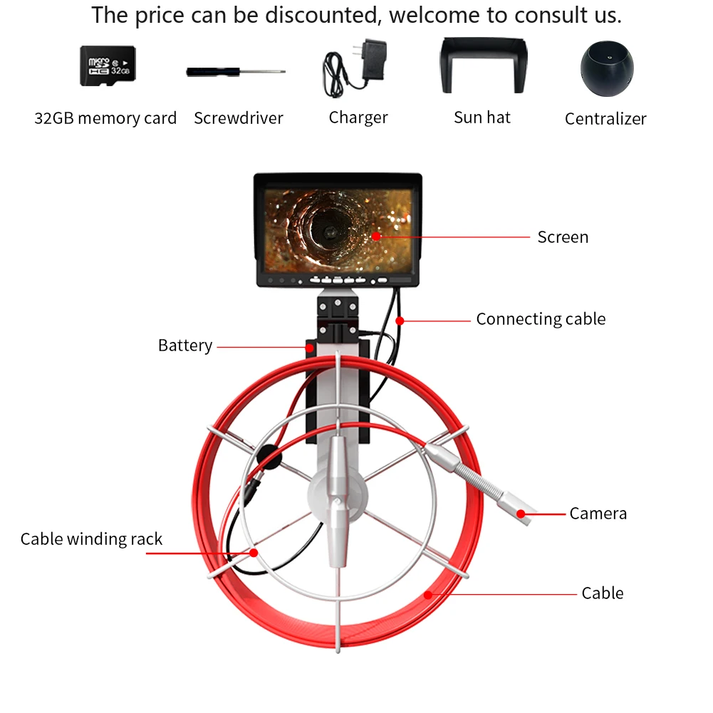 

Handheld 18mm Lens Sewer Pipe Inspection Borescope Camera,7''Screen DVR IP68 Sewer Pipeline Industrial Endoscope With LED Light
