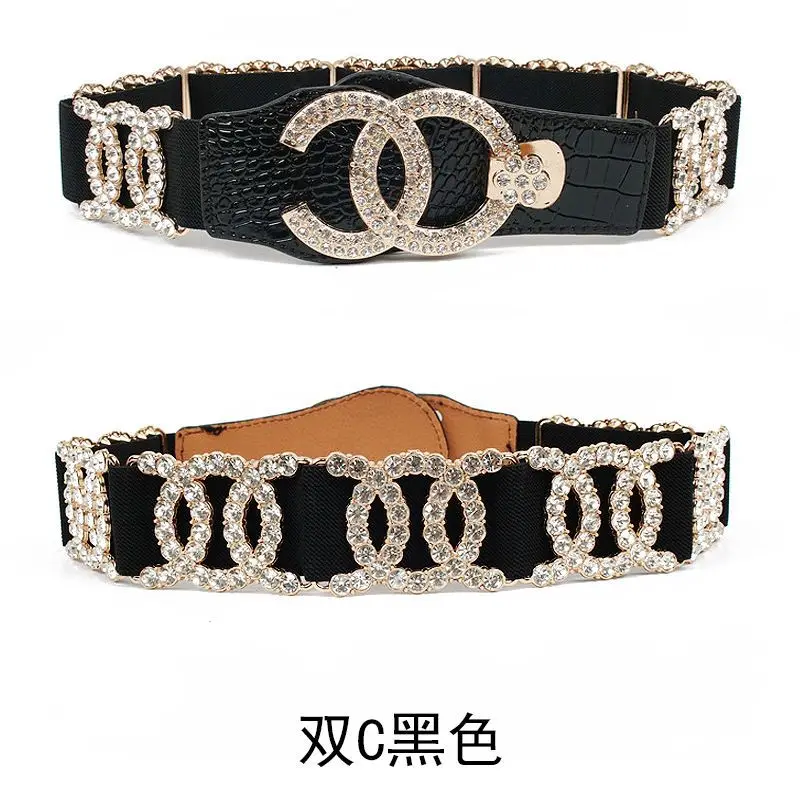 موضة حجر الراين حزام خصر مرن المرأة الكورية تنوعا فستان الديكور ملحق واسعة مشد للخصر كريستال تمتد #4