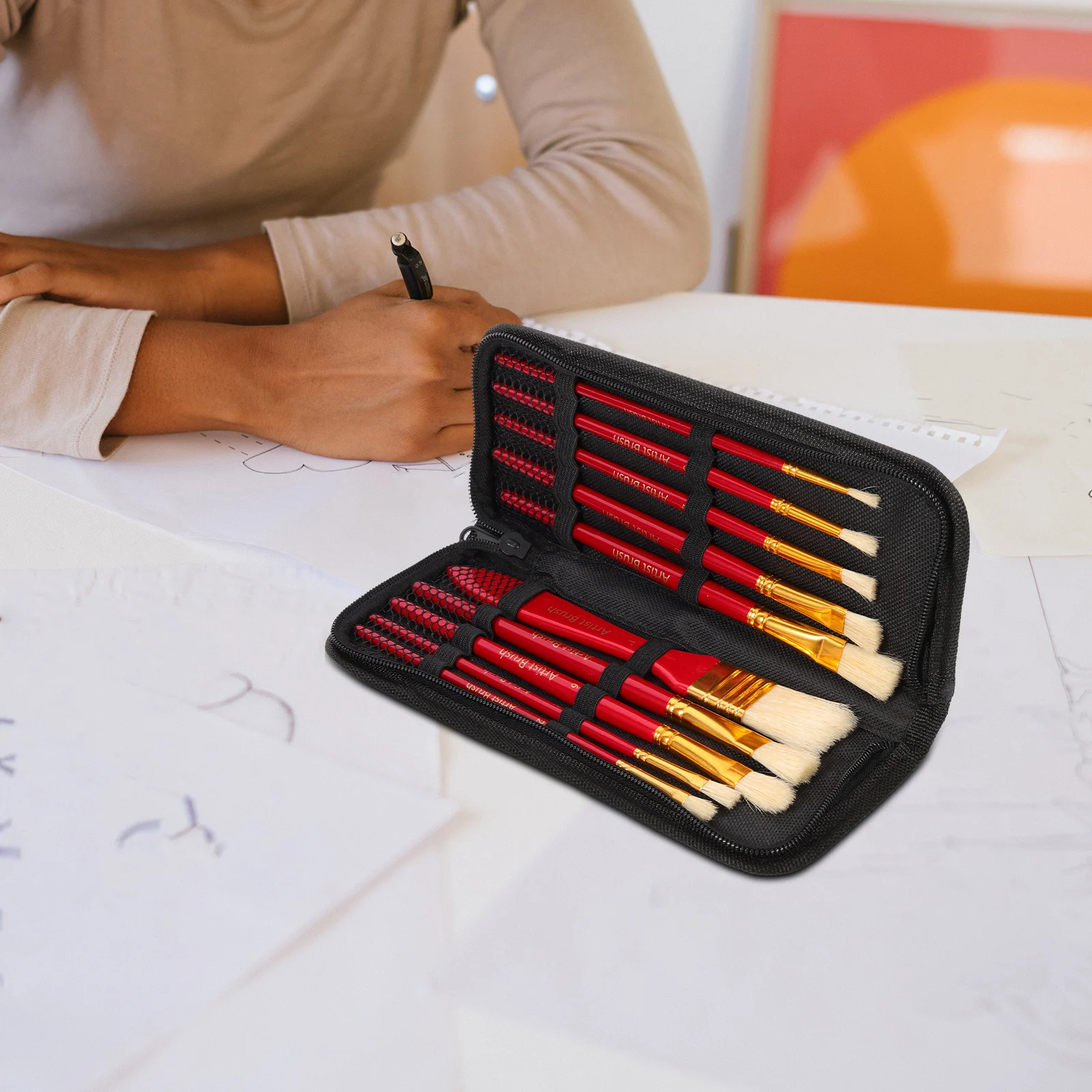 

Oil Paintbrush Set Round Flat Tips Professional Watercolor Brushes Portable Travel Sketch Nickel Plated Aluminum Lightweight