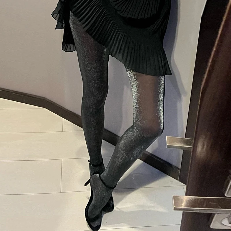Kave Women Lurex Shimmer Tights Sexy High Waist Tights Sparkle Stockings Fairy Tights Party Sexy Pantyhose