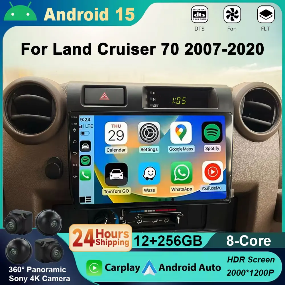 Android 15 Auto Carplay For Toyota Pickup Land Cruiser LC 70 79 Series 2007-2020 Car Radio Multimedia Video Player 4G WiFi GPS