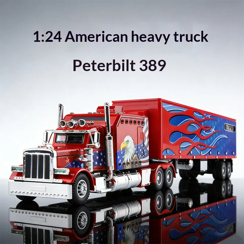 

Модель американского тяжелого грузовика 1:24 с имитацией звука и света, металлическая модель транспортного средства, игрушка для мальчиков, коллекционная модель инженерной техники.