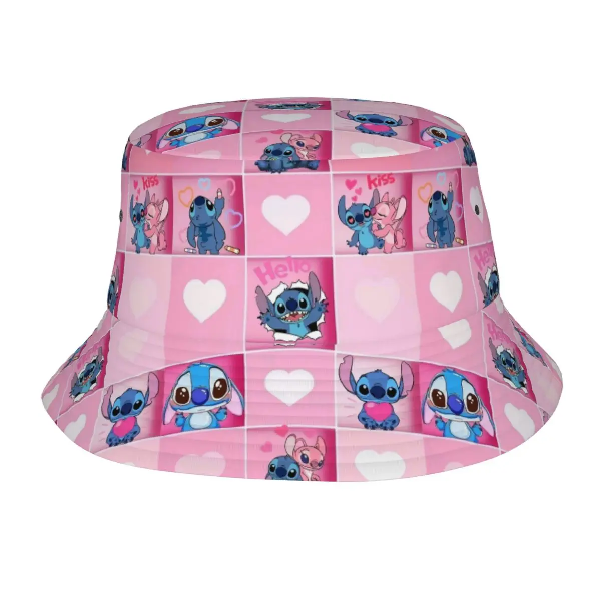 

Women Bucket Hats Pink Lilo And Stitch Summer Beach Vacation Getaway Headwear UV Protection Fisherman Caps Cartoon Boonie Hat