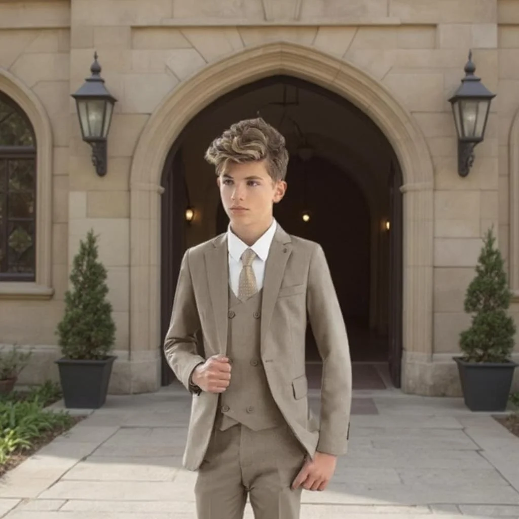 

Suit For Boys Formal Wedding Tuxedo Peak Lapel Blazer Pants Vest Slim Fit Three Pieces Child Suit Set for Kids School Uniform