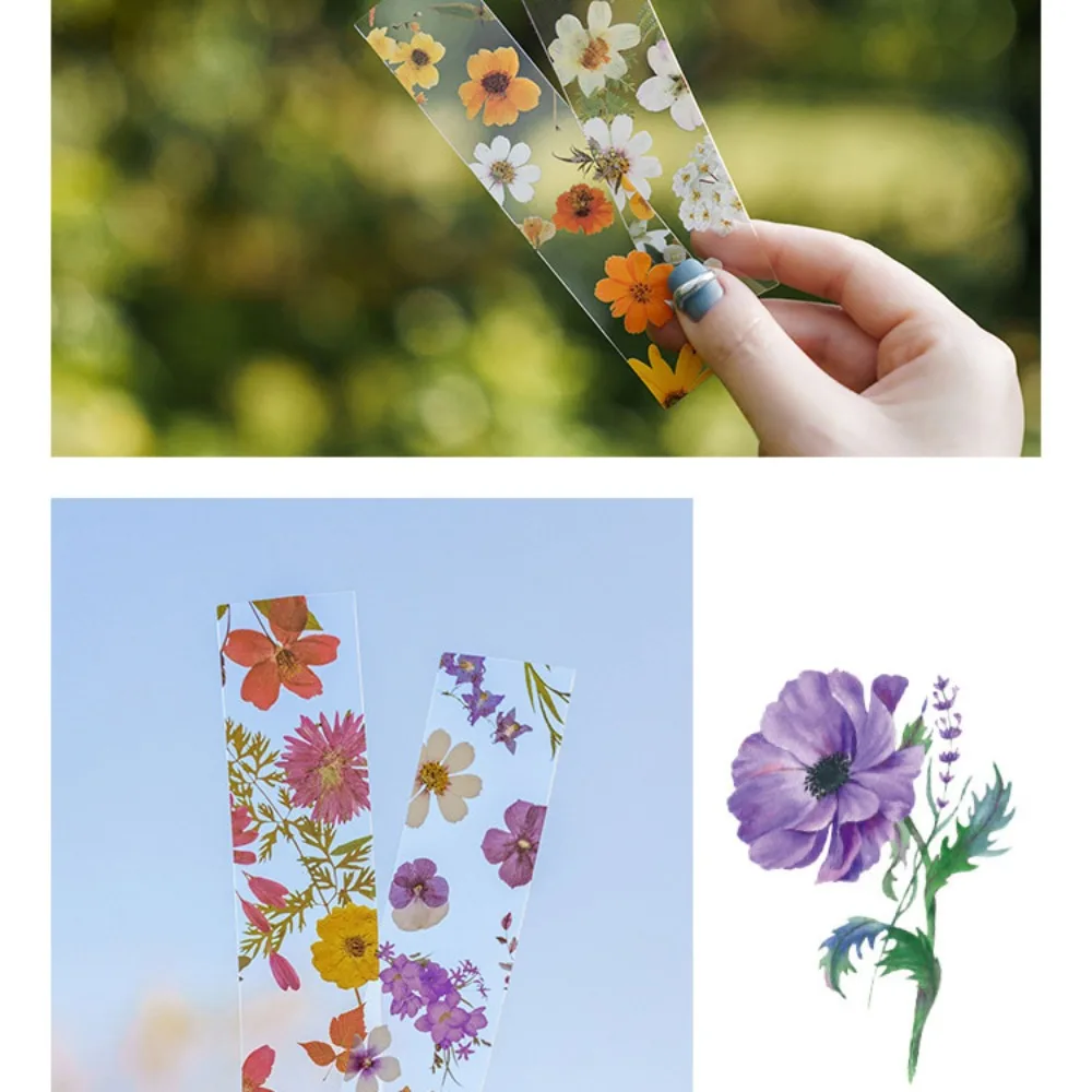 5pcs Student Supplies PVC Flower Travel Series Bookmark Translucent Four Seasons Book Page Marker Stationery Reading Book Mark