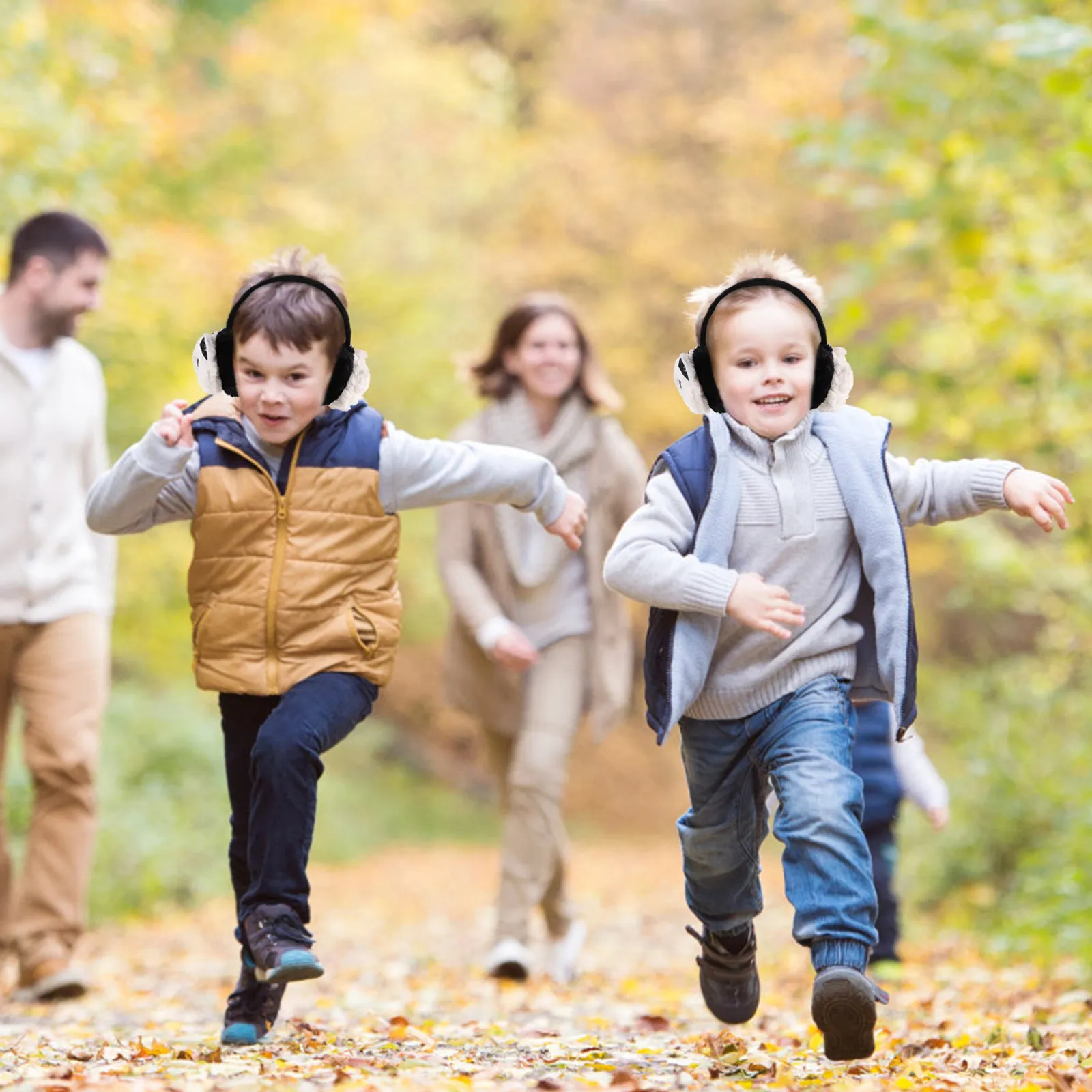 1-個暖かいイヤーマフ防寒子供漫画パンダイヤーウォーマーソフト冬ヘッドバンド耳プロテクターユニセックス男の子女の子用