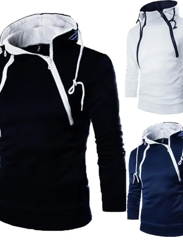 

Color Blo Diagonal Hooded Long Sve Sweatirt Contrast Color Patchwork Casual Streetwear Polyester Fabric Men's Hoodie