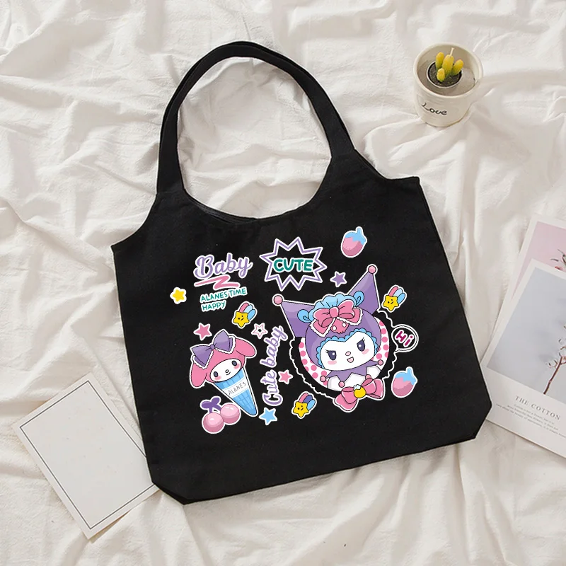 Hip Hop Woman Kuromi Tote Bag Shopper Canvas Shoulder Bag Eco Sanrio Harajuku Casual Shopping Bag Women Tote Female