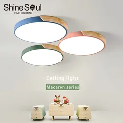 Nordic Macaron Ultra-Thin Wood Circular  LED Ceiling Lamp Creative Modern Children Room Bedroom Corridor Balcony Light Fixtures