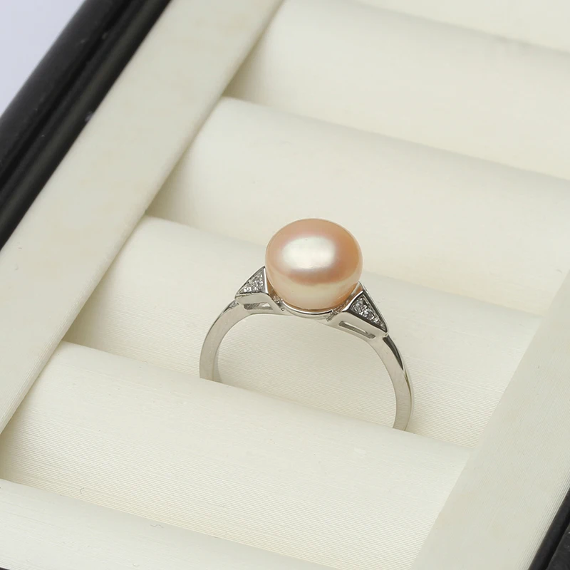 

Real Natural Freshwater Pink Pearl Rings For Women,925 Sterling Silver Pearl Ring Adjustable Mom Wife Birthday Gift White Black