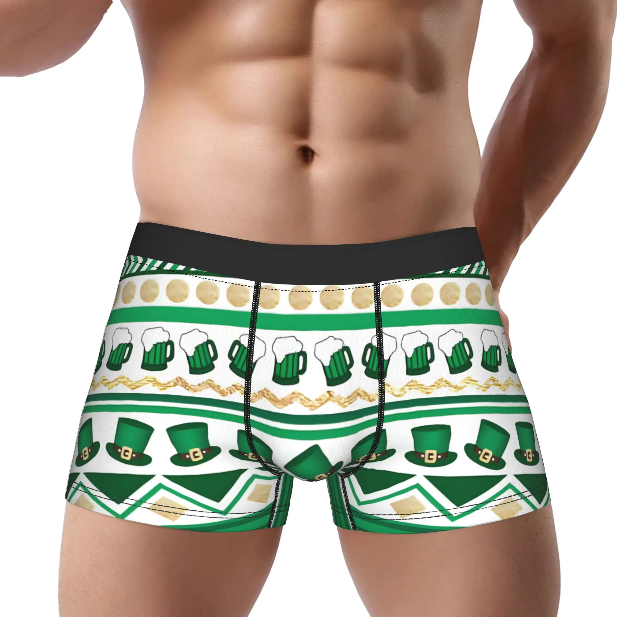 

1Piece St. Patrick's Day Shamrock Green Irish Underpants Homme Male Underwear Print Shorts Boxer Briefs Halloween Christmas